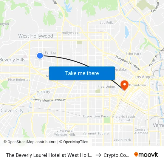 The Beverly Laurel Hotel at West Hollywood, Los Angeles to Crypto.Com Arena map