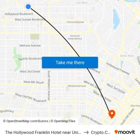 The Hollywood Franklin Hotel near Universal Studios, Los Angeles to Crypto.Com Arena map
