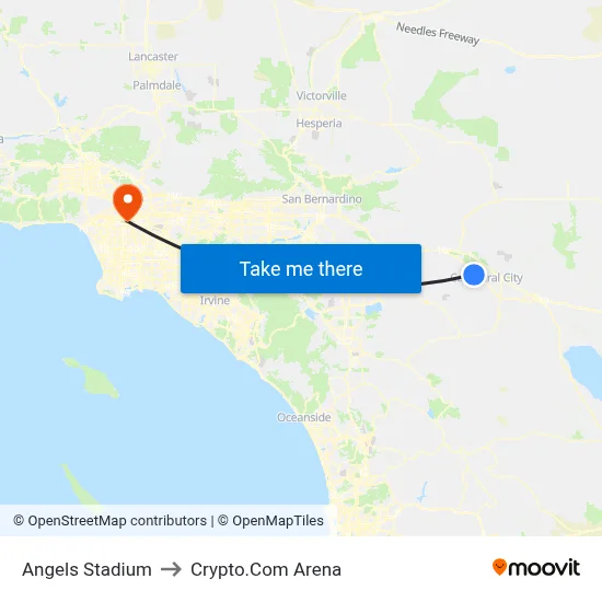 Angels Stadium to Crypto.Com Arena map