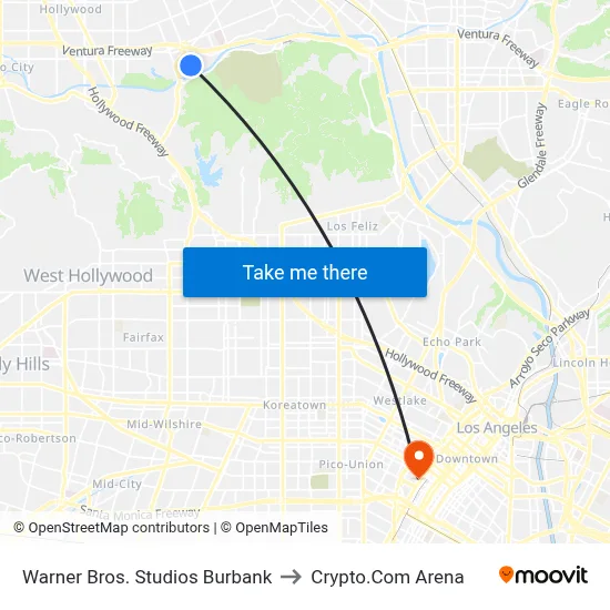 Warner Bros. Studios Burbank to Crypto.Com Arena map