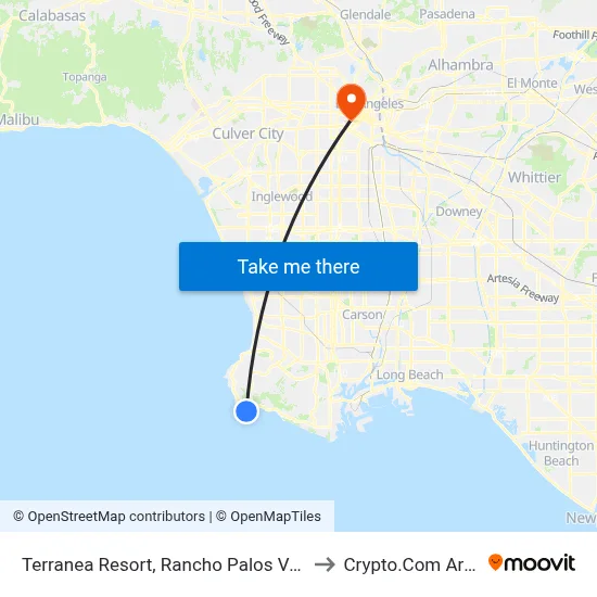 Terranea Resort, Rancho Palos Verdes to Crypto.Com Arena map