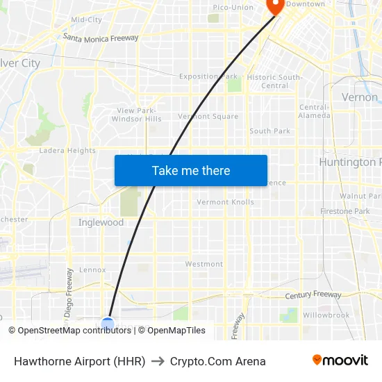 Hawthorne Airport (HHR) to Crypto.Com Arena map