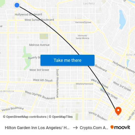 Hilton Garden Inn Los Angeles/ Hollywood to Crypto.Com Arena map