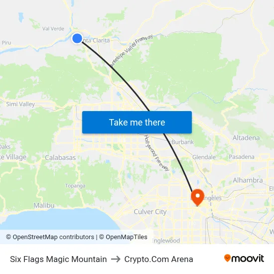 Six Flags Magic Mountain to Crypto.Com Arena map