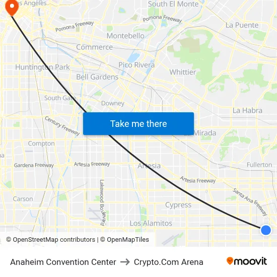 Anaheim Convention Center to Crypto.Com Arena map