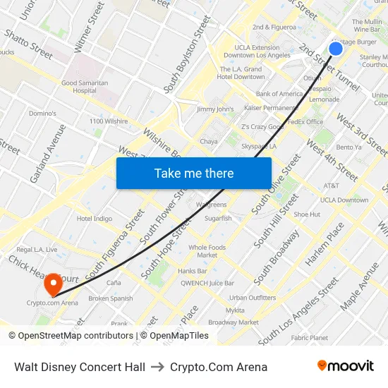 Walt Disney Concert Hall to Crypto.Com Arena map