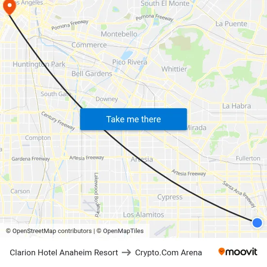 Clarion Hotel Anaheim Resort to Crypto.Com Arena map