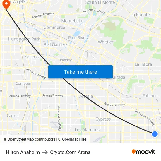 Hilton Anaheim to Crypto.Com Arena map