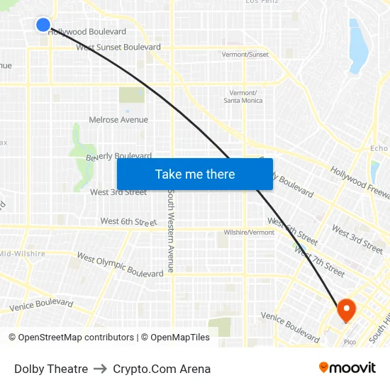 Dolby Theatre to Crypto.Com Arena map