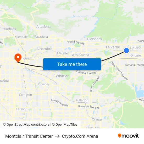 Montclair Transit Center to Crypto.Com Arena map