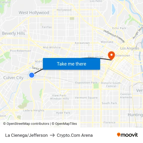 La Cienega/Jefferson to Crypto.Com Arena map