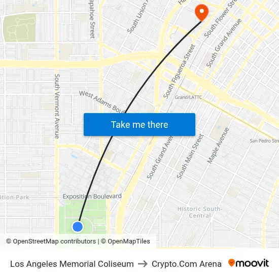 Los Angeles Memorial Coliseum to Crypto.Com Arena map