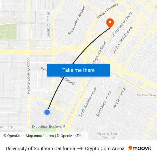 University Of Southern California to Crypto.Com Arena map