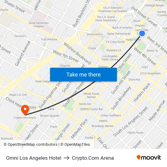 Omni Los Angeles Hotel to Crypto.Com Arena map