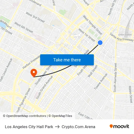 Los Angeles City Hall Park to Crypto.Com Arena map