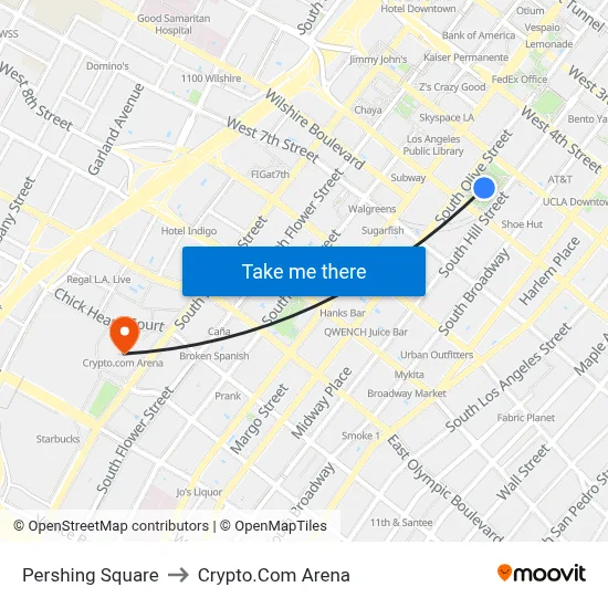 Pershing Square to Crypto.Com Arena map
