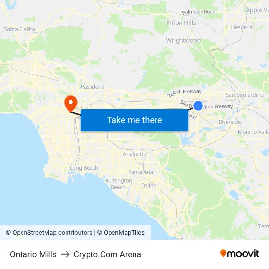 Ontario Mills to Crypto.Com Arena map