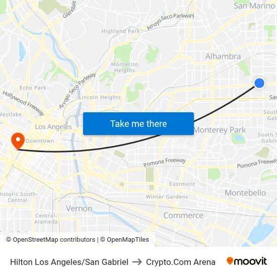 Hilton Los Angeles/San Gabriel to Crypto.Com Arena map