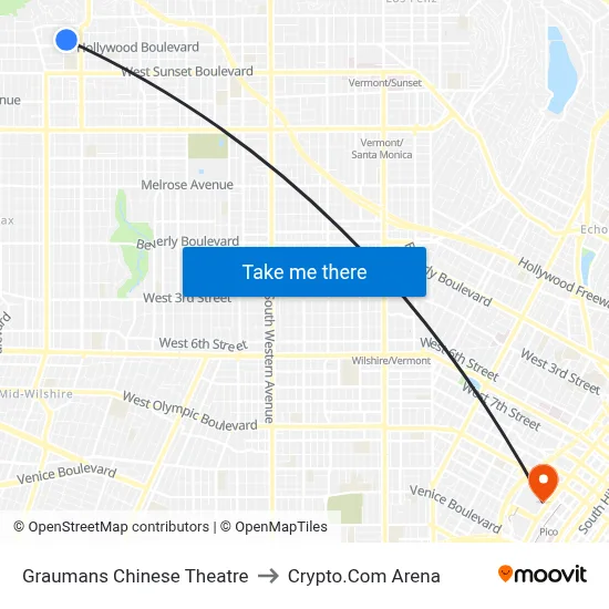 Graumans Chinese Theatre to Crypto.Com Arena map
