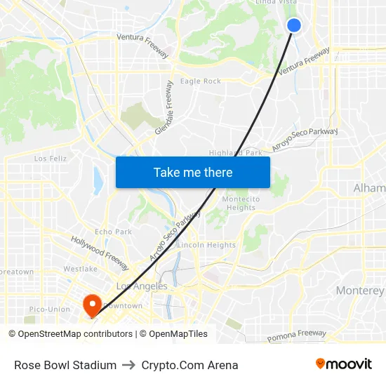Rose Bowl Stadium to Crypto.Com Arena map