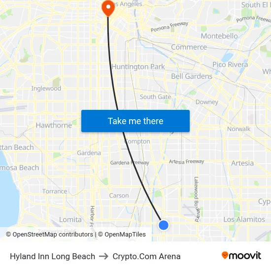 Hyland Inn Long Beach to Crypto.Com Arena map