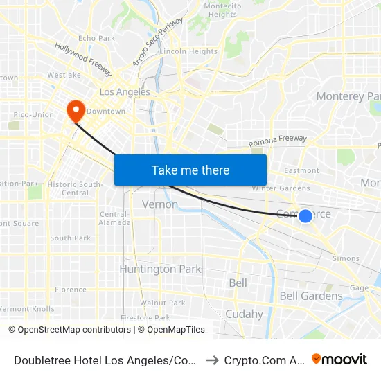 Doubletree Hotel Los Angeles/Commerce to Crypto.Com Arena map