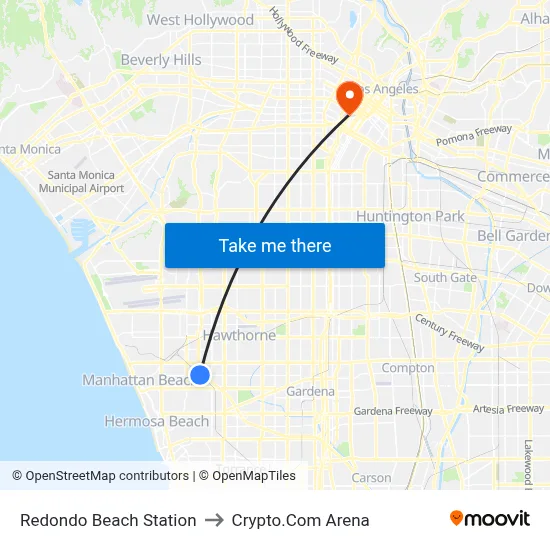 Redondo Beach Station to Crypto.Com Arena map