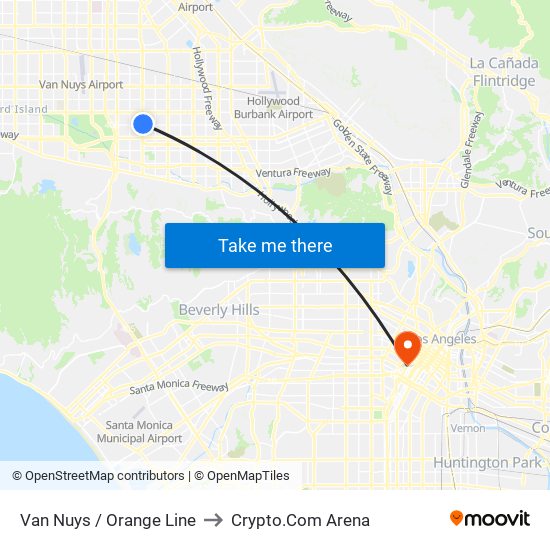 Van Nuys / Orange Line to Crypto.Com Arena map