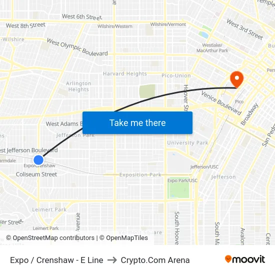 Expo / Crenshaw - E Line to Crypto.Com Arena map