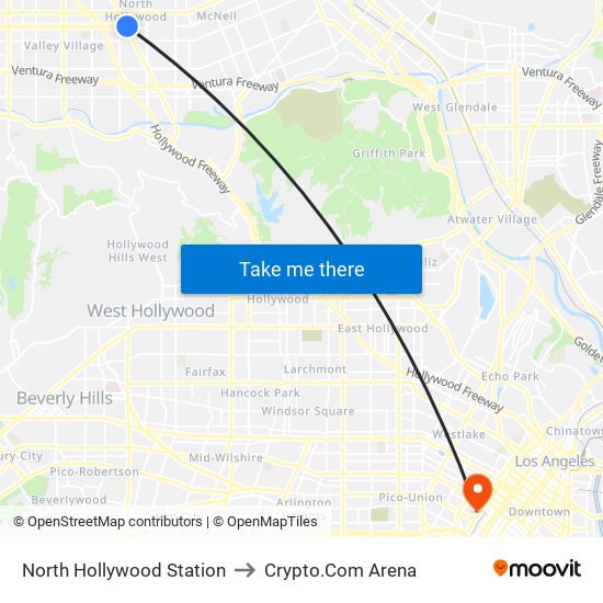 North Hollywood Station to Crypto.Com Arena map