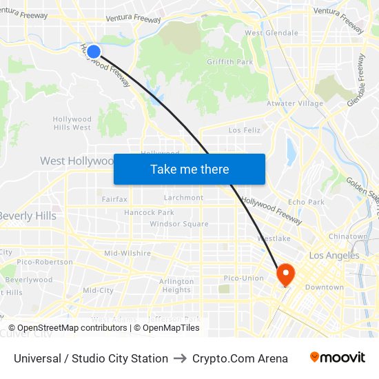 Universal / Studio City Station to Crypto.Com Arena map