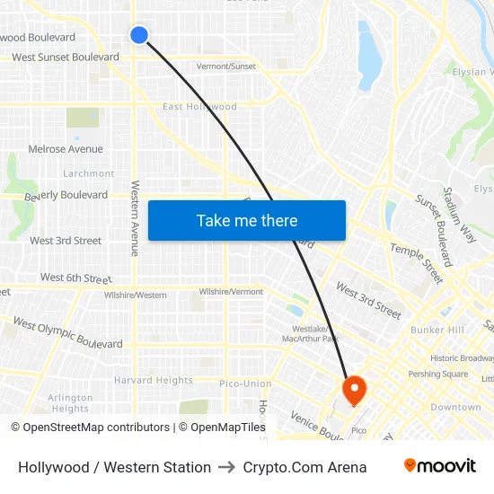 Hollywood / Western Station to Crypto.Com Arena map