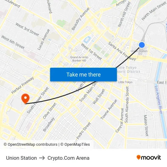 Union Station to Crypto.Com Arena map