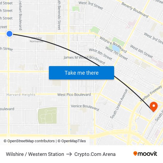 Wilshire / Western Station to Crypto.Com Arena map