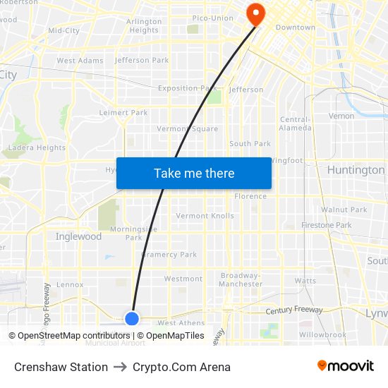 Crenshaw Station to Crypto.Com Arena map