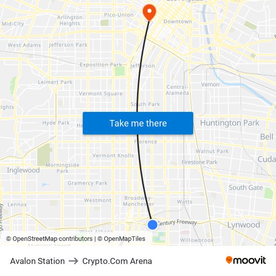 Avalon Station to Crypto.Com Arena map
