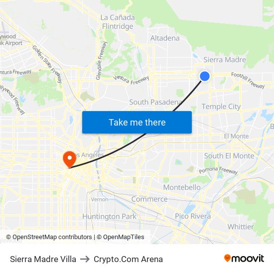 Sierra Madre Villa to Crypto.Com Arena map