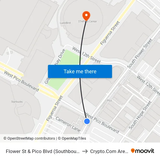 Flower St & Pico Blvd (Southbound) to Crypto.Com Arena map