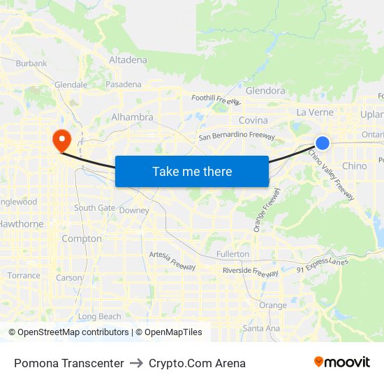 Pomona Transcenter to Crypto.Com Arena map