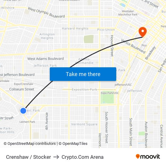 Crenshaw / Stocker to Crypto.Com Arena map