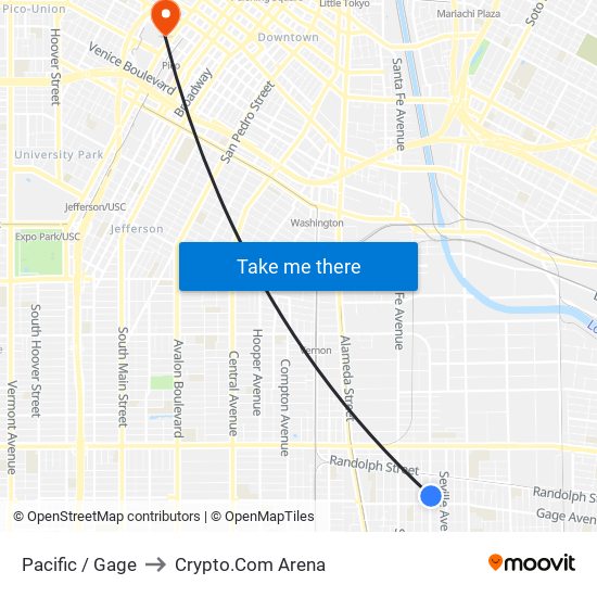 Pacific / Gage to Crypto.Com Arena map