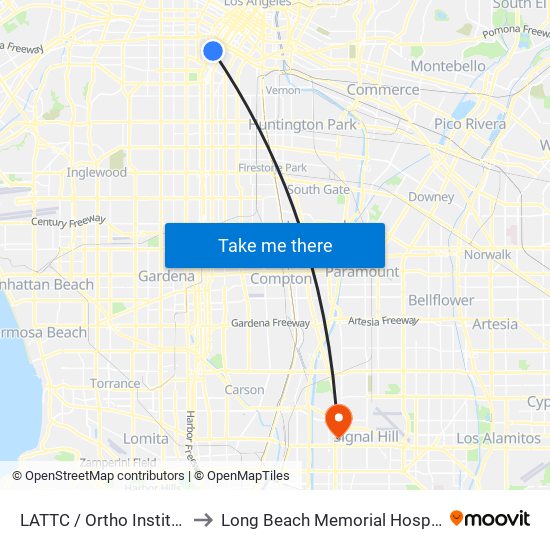LATTC / Ortho Institute to Long Beach Memorial Hospital map
