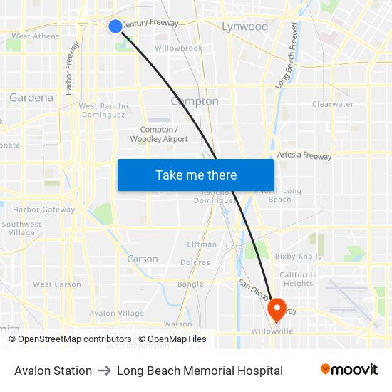 Avalon Station to Long Beach Memorial Hospital map