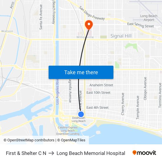 First & Shelter C N to Long Beach Memorial Hospital map