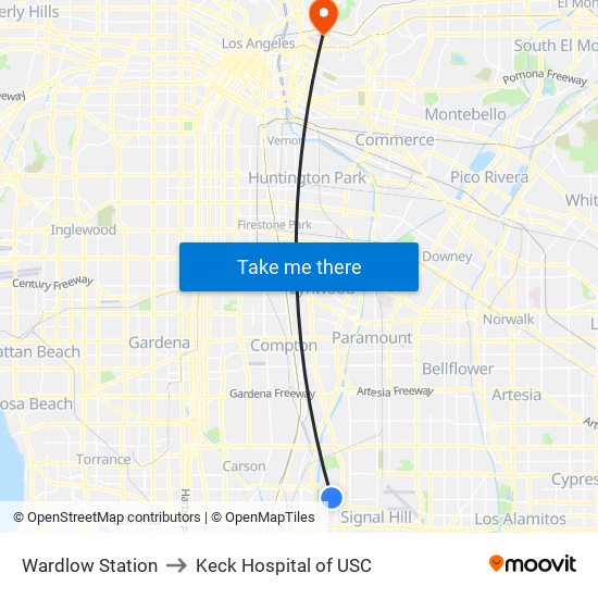 Wardlow Station to Keck Hospital of USC map