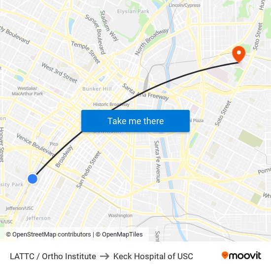 LATTC / Ortho Institute to Keck Hospital of USC map