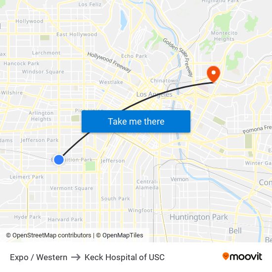 Expo / Western to Keck Hospital of USC map