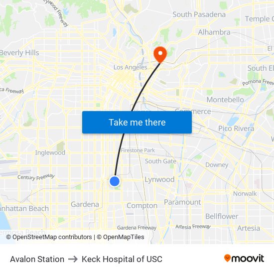 Avalon Station to Keck Hospital of USC map