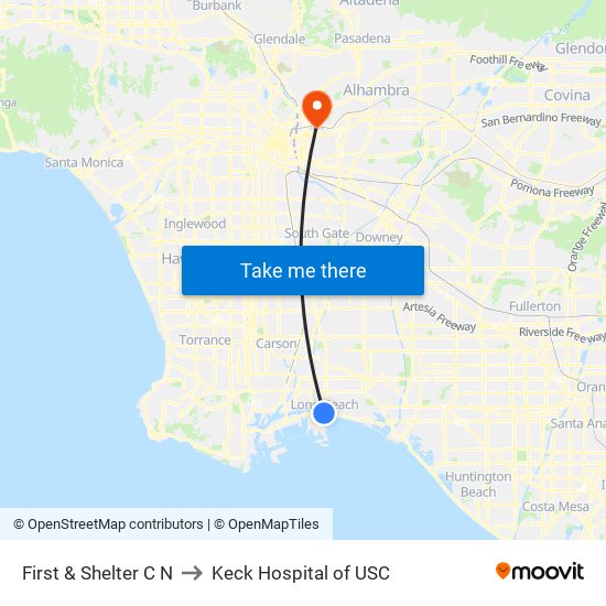 First & Shelter C N to Keck Hospital of USC map