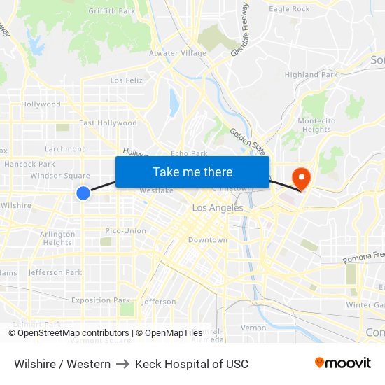 Wilshire / Western to Keck Hospital of USC map